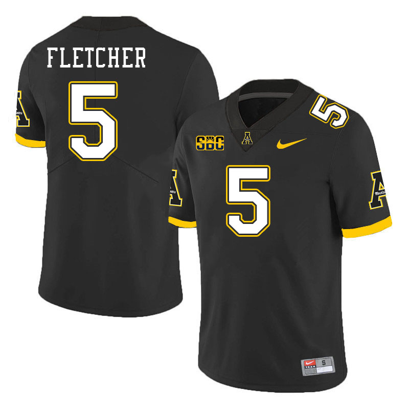 Men #5 Michael Fletcher Appalachian State Mountaineers College Football Jerseys Stitched Sale-Black